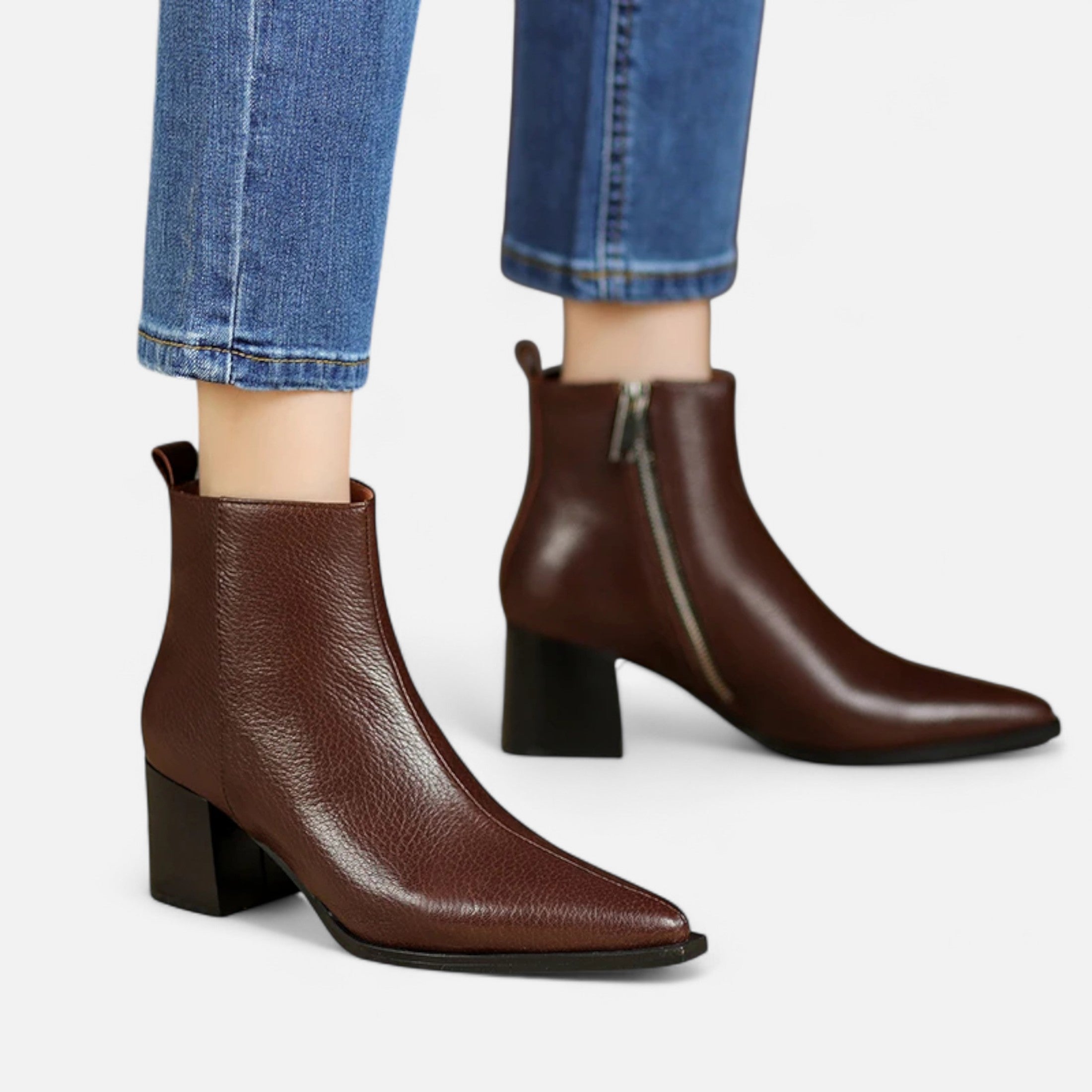 Lyndora London | Women’s Genuine Leather Chelsea Boots – Pointed Toe Square Heel