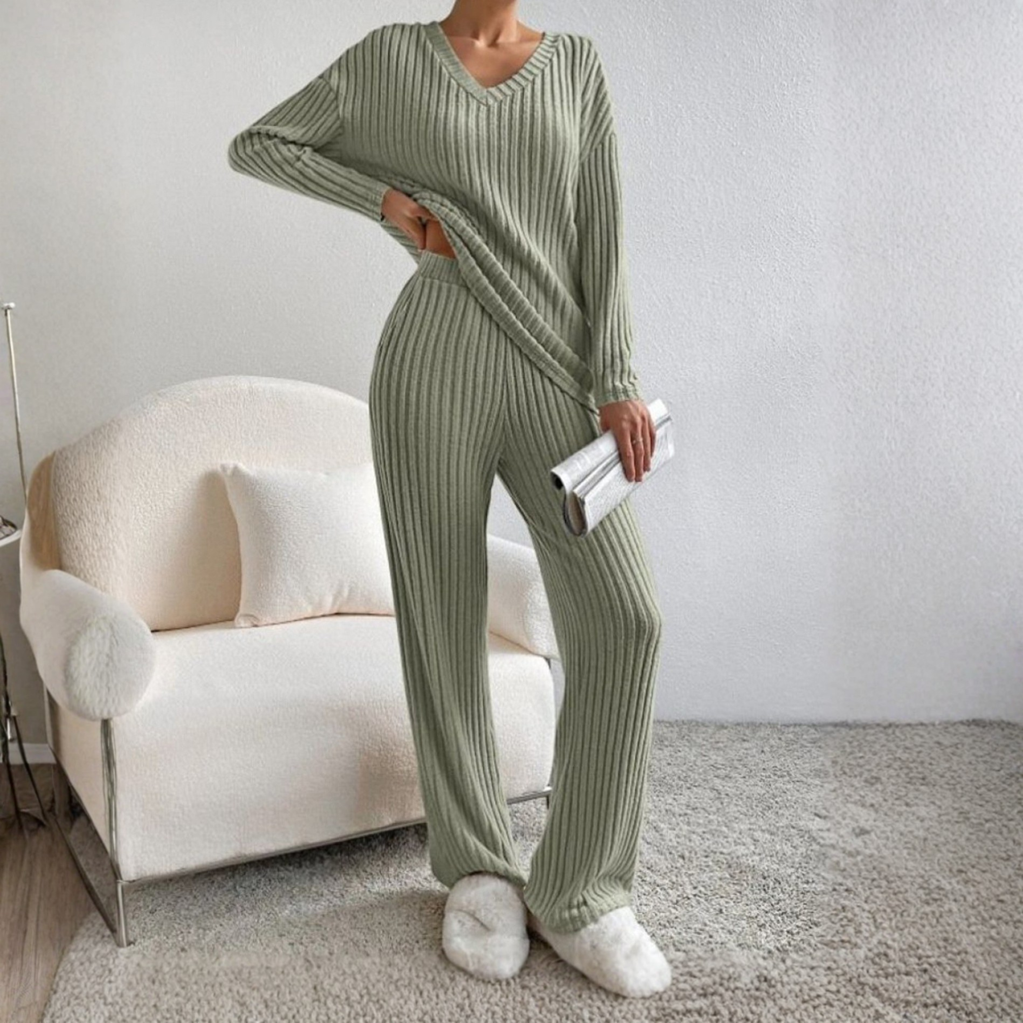 ENLINS™ - Casual Long Sleeve V-Neck Top and Pants Set