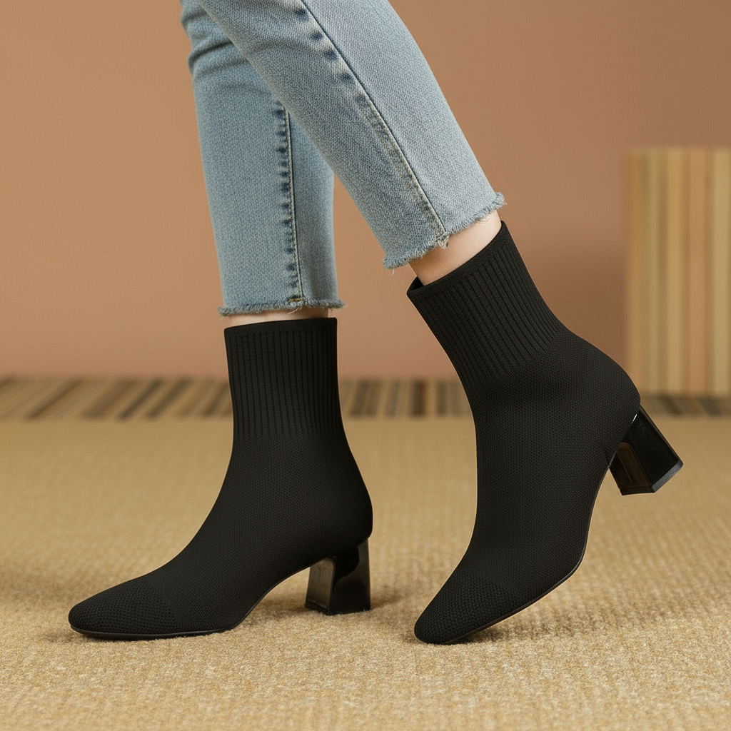 Marta | Sock Ankle Boots with Wide Heel