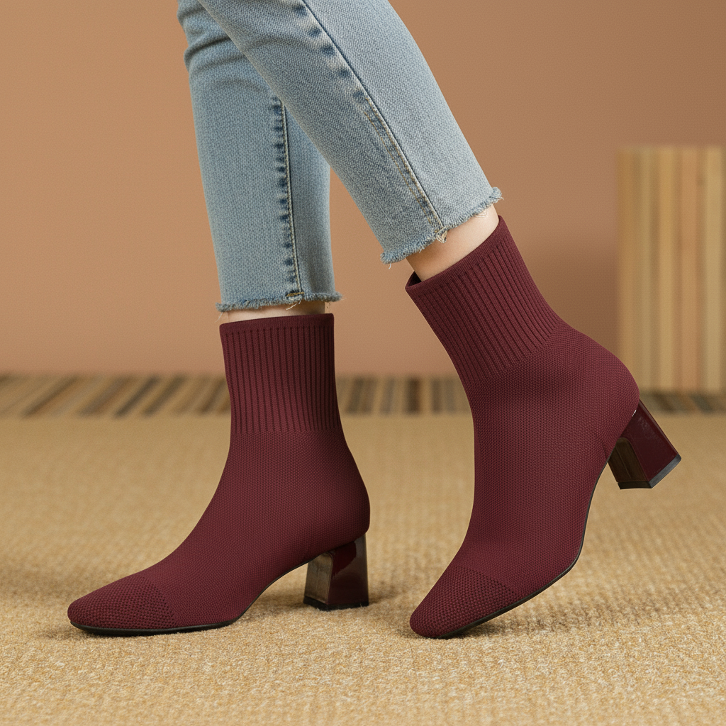 Marta | Sock Ankle Boots with Wide Heel