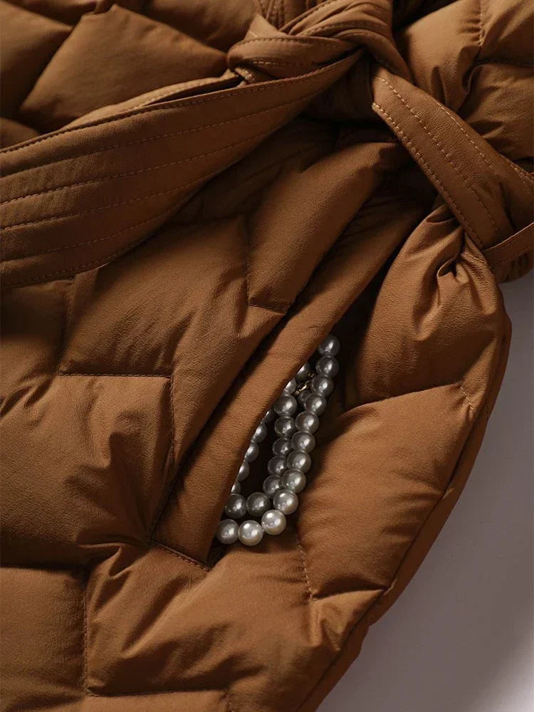 Sophia Elegant Belted Down Jacket - Stylish Coat for Ultimate Warmth