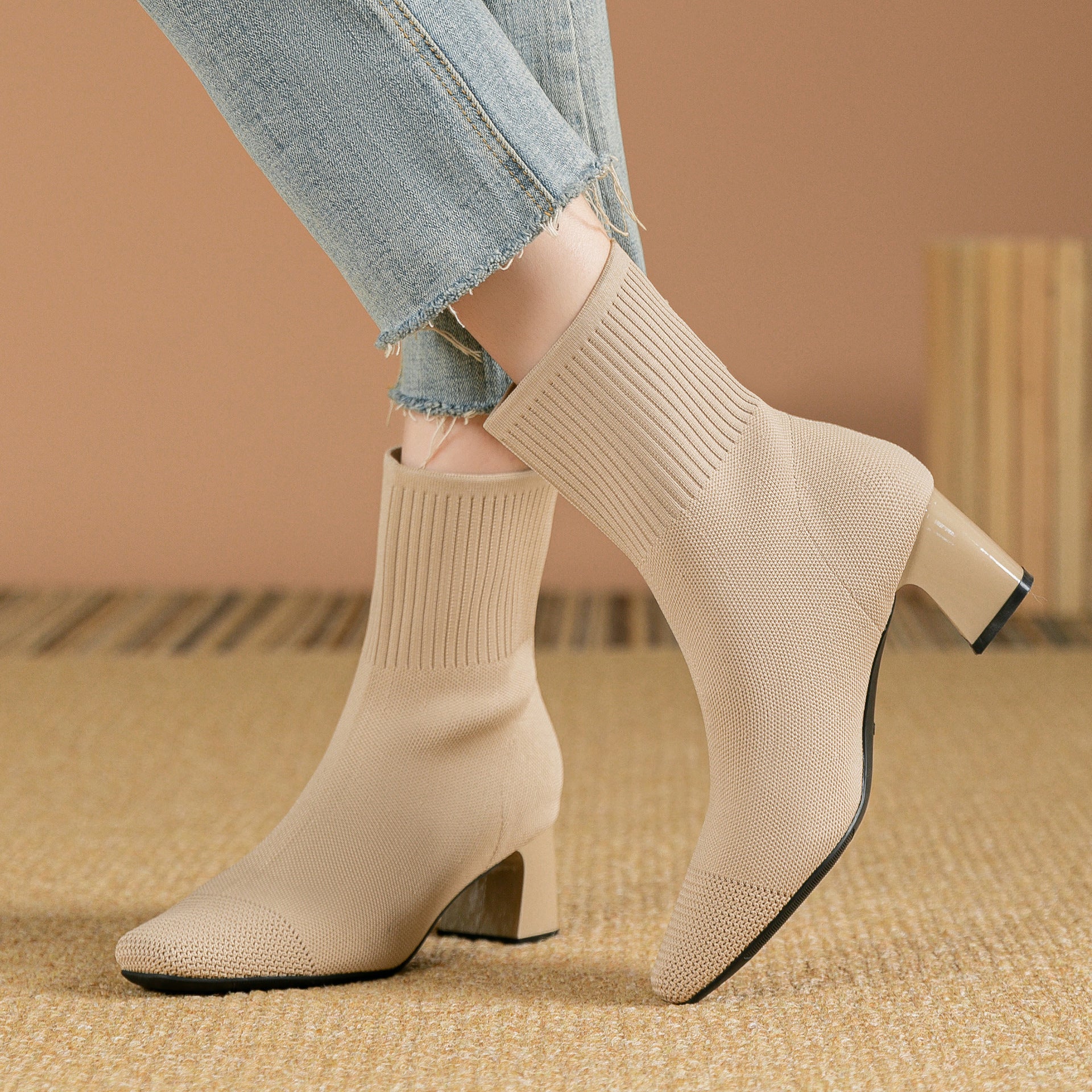 Marta | Sock Ankle Boots with Wide Heel
