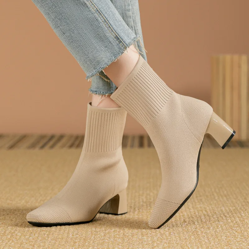 Marta | Sock Ankle Boots with Wide Heel