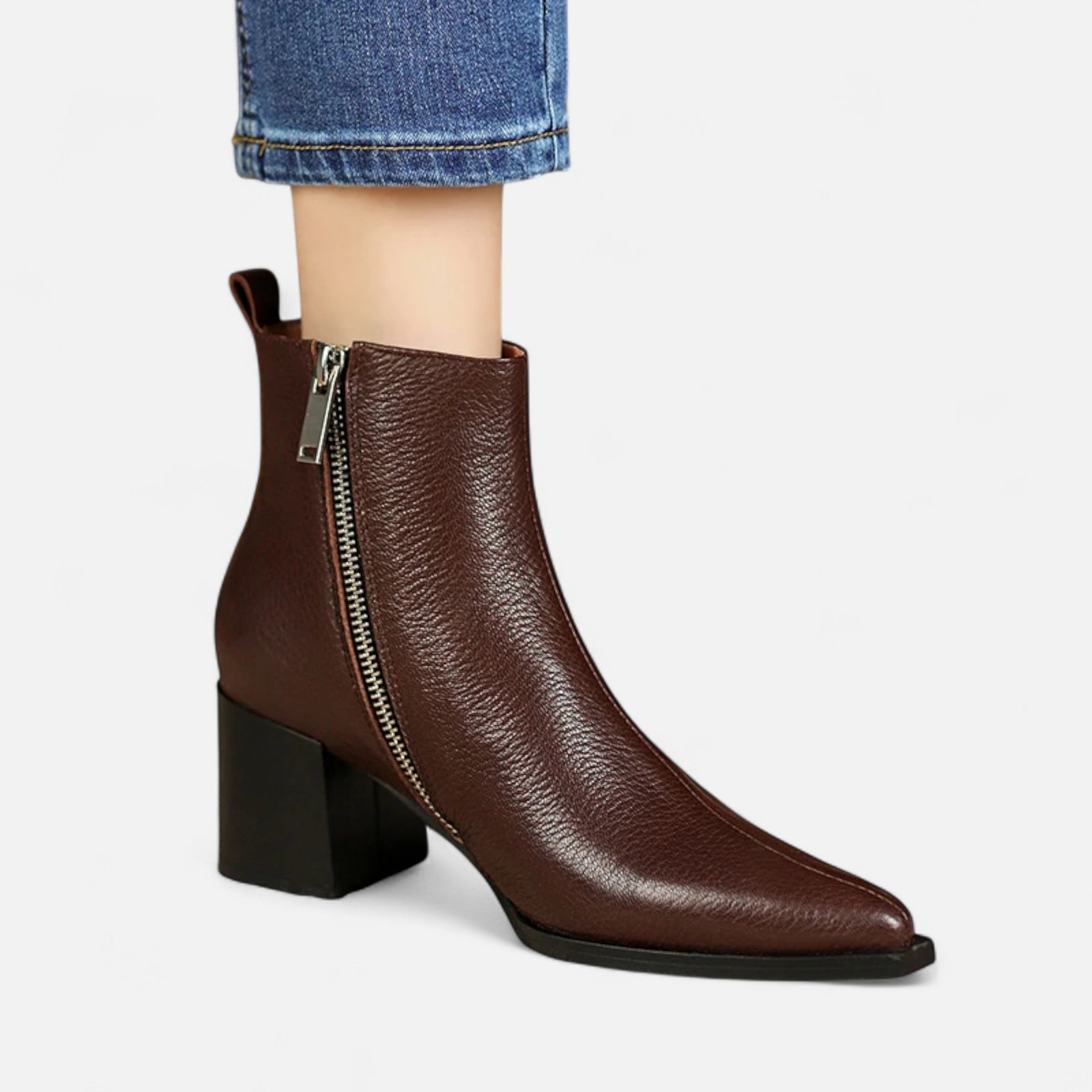 Lyndora London | Women’s Genuine Leather Chelsea Boots – Pointed Toe Square Heel