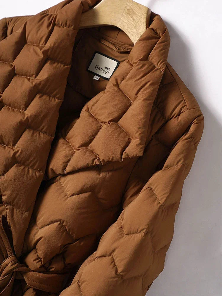 Sophia Elegant Belted Down Jacket - Stylish Coat for Ultimate Warmth