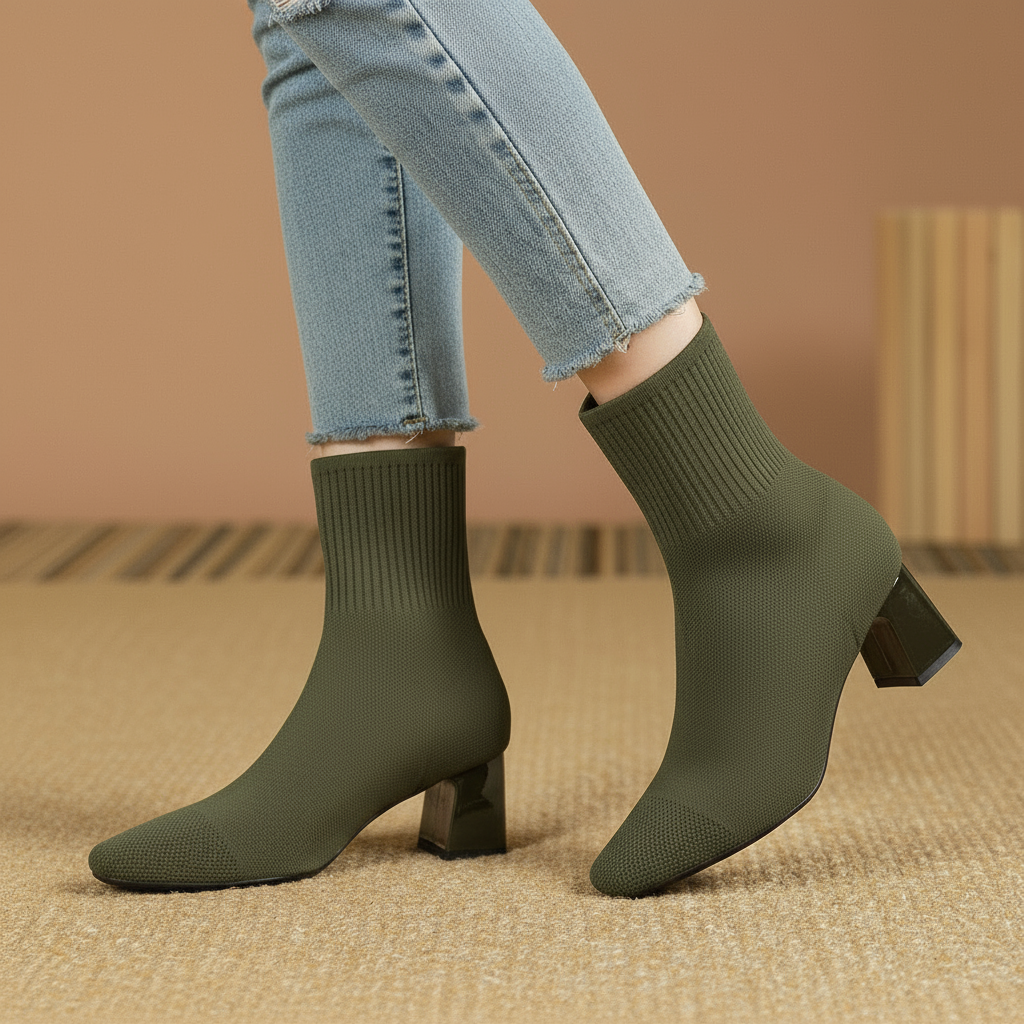 Marta | Sock Ankle Boots with Wide Heel