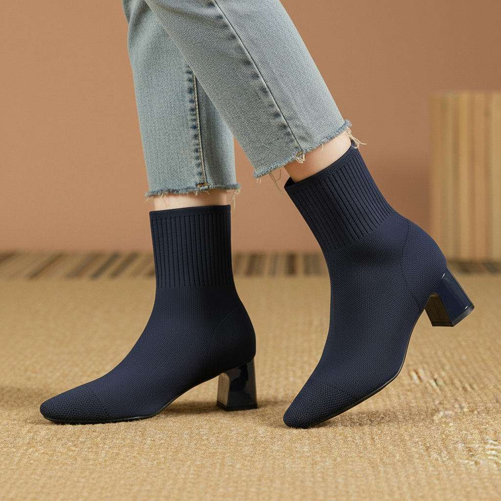 Marta | Sock Ankle Boots with Wide Heel